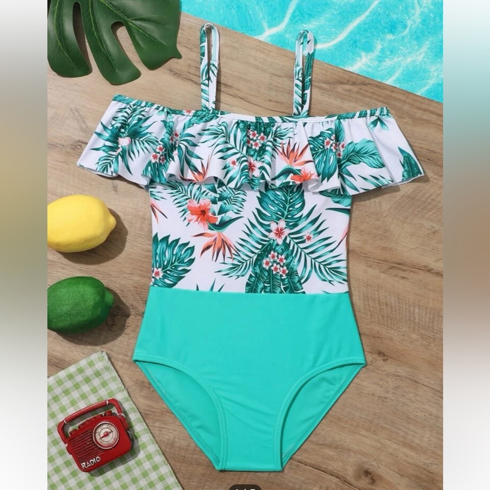 Girls tropical one piece swimsuit! Never worn.